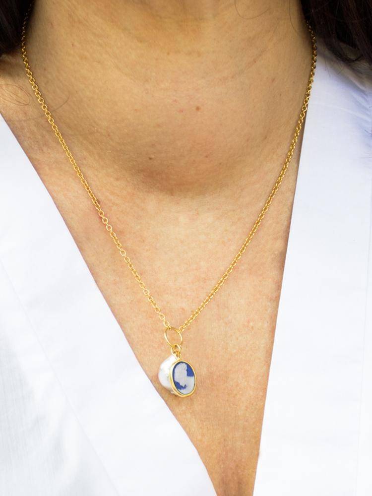 Collier Camée Bleu Avec Perle - Image 2