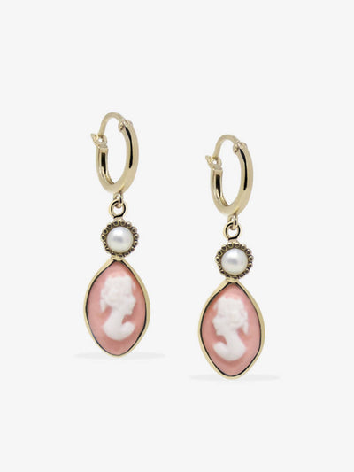 Boucles d'oreilles pendantes avec camée rose et perle - Isabella