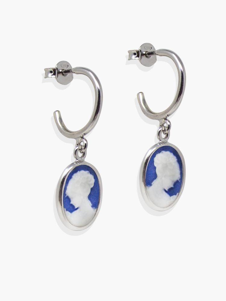Boucles d'oreilles Créoles Camées Bleu - Image 3