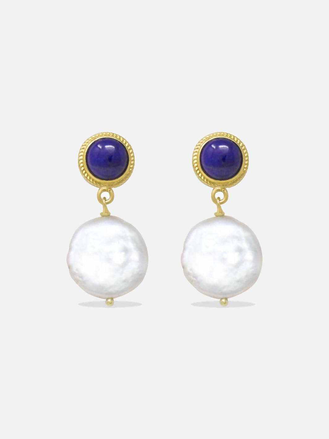 Boucles d'oreilles pendantes lapis et perles - Image 1