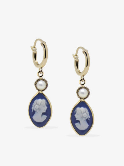 Boucles d'oreilles pendantes avec camée bleu et perle - Isabella