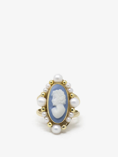 Bague Camée Bleu Ciel Et Perles - Ophelia