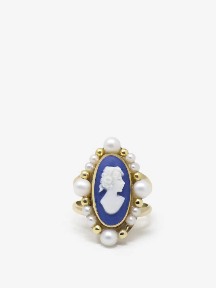 Bague Camée Bleu Et Perles - Ophelia