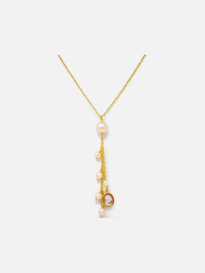 Collier Petit Camée Rose avec Perles - Image 1