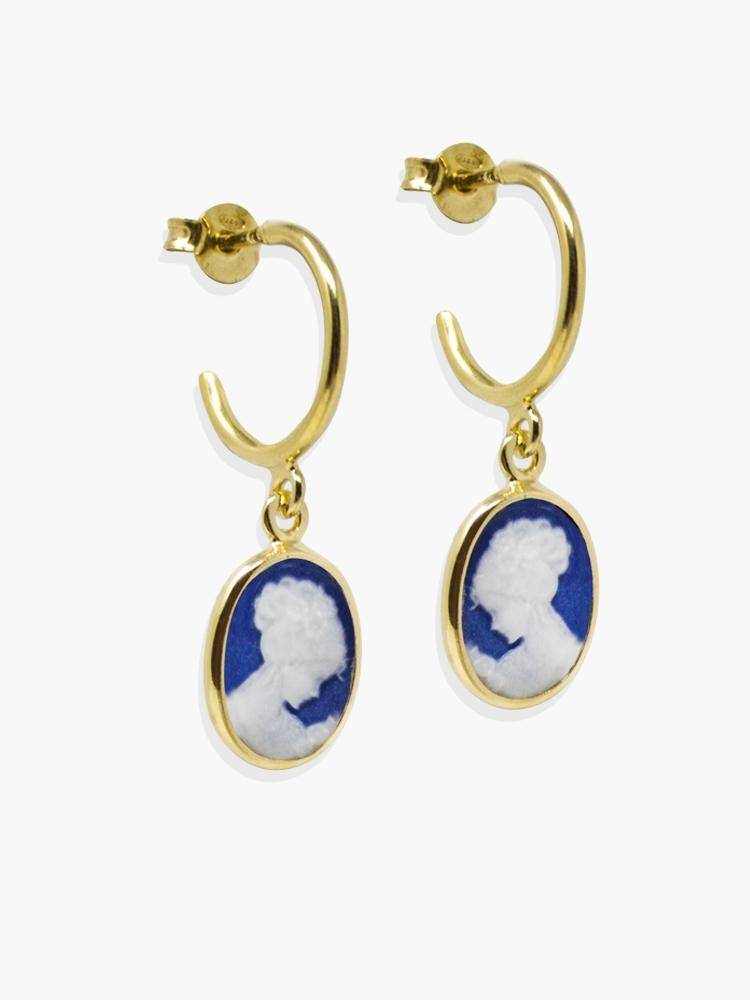 Boucles d'oreilles Créoles Camées Bleu - Image 1