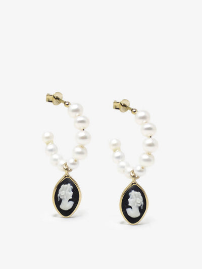 Boucles d'oreilles créoles avec camée noir et perles - April