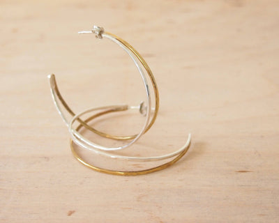 Boucles d'oreilles pendantes - Bi-metal hoops (argent 925 recyclé) - Image 3