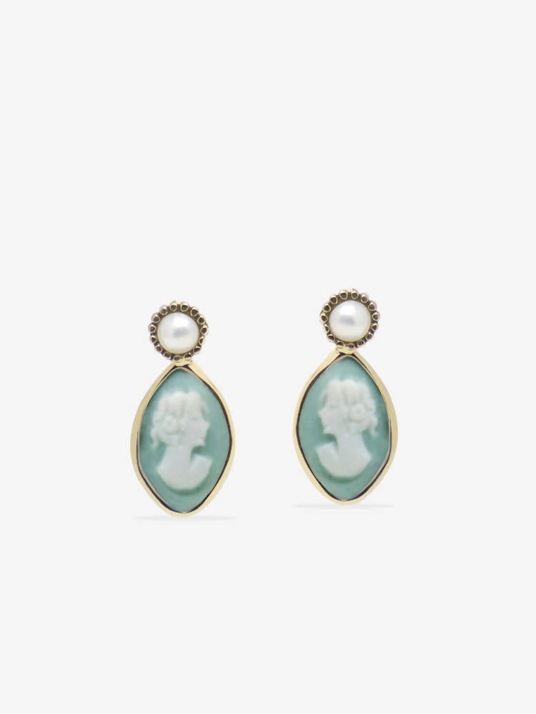 Boucles d'oreilles mini camée vert et perle - Isabella