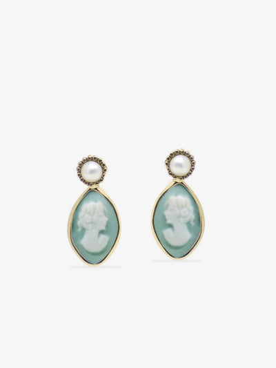 Boucles d'oreilles mini camée vert et perle - Isabella