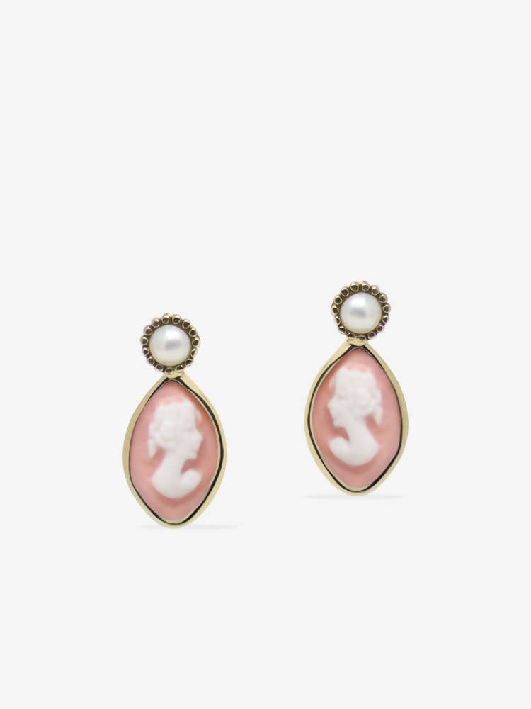 Boucles d'oreilles mini camée rose et perle - Isabella