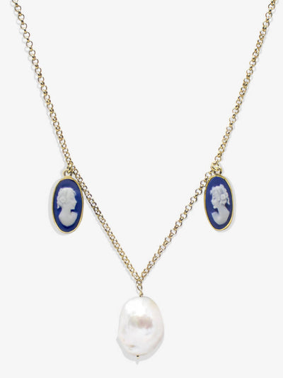 Collier Camée Bleu Et Perle - Medea